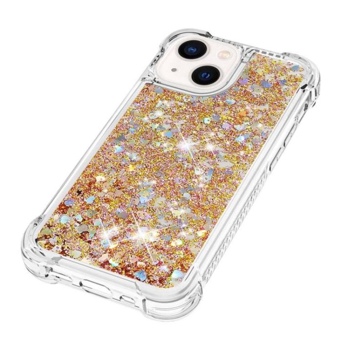 A-One Brand - iPhone 14 Skal Liquid Floating Glitter - Guld