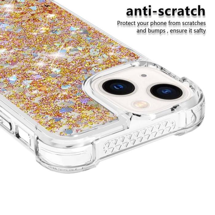 A-One Brand - iPhone 14 Skal Liquid Floating Glitter - Guld