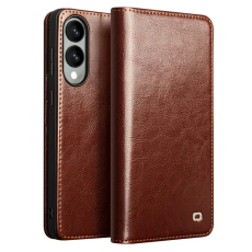 QIALINO - Qialino Galaxy S25 Edge Plånboksfodral Äkta Läder - Brun