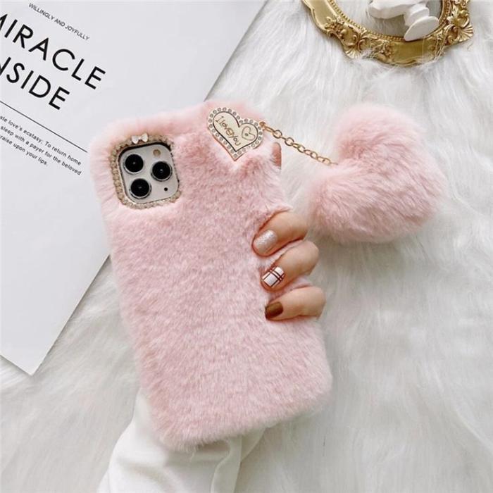 OEM - I Love You Heart Fluffig Skal till iPhone 7/8/SE 2020 - Rosa