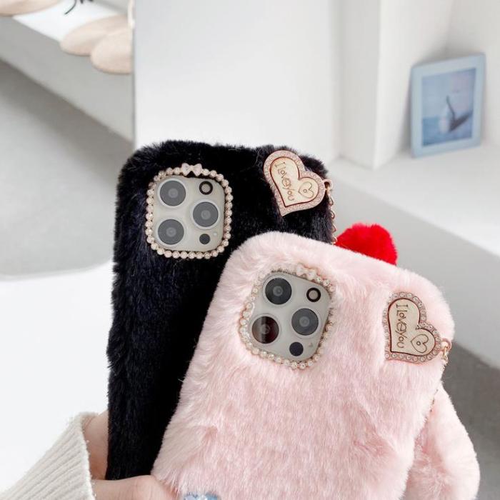 OEM - I Love You Heart Fluffig Skal till iPhone 7/8/SE 2020 - Rosa