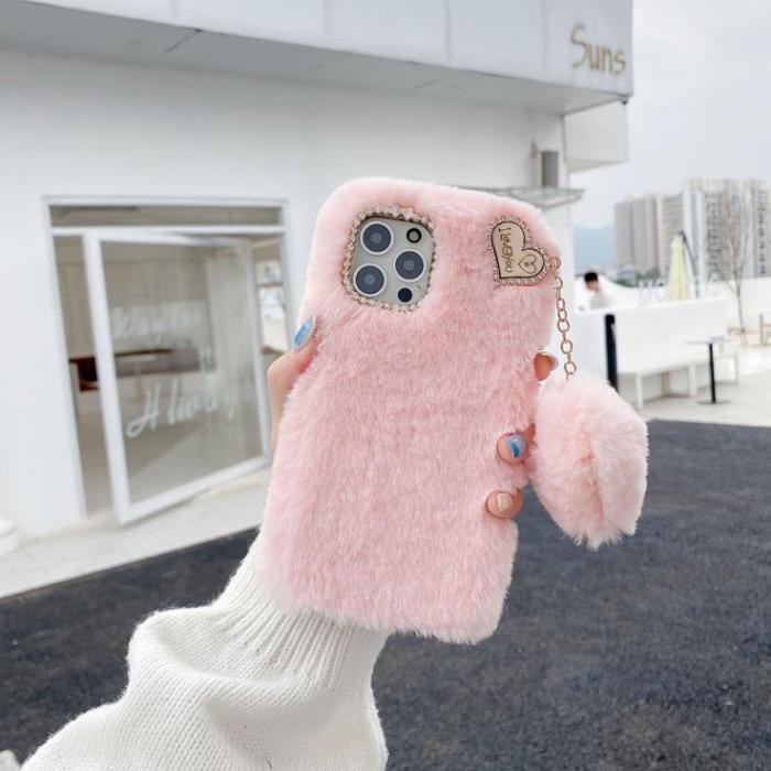 OEM - I Love You Heart Fluffig Skal till iPhone 7/8/SE 2020 - Rosa