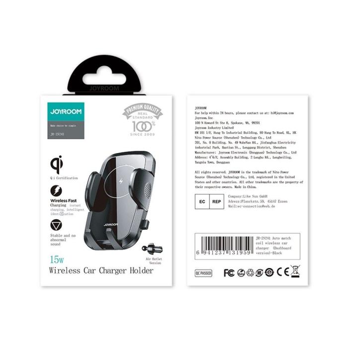 UTGATT4 - Joyroom Air Vent Car Mount Wireless Laddare 15W - Svart
