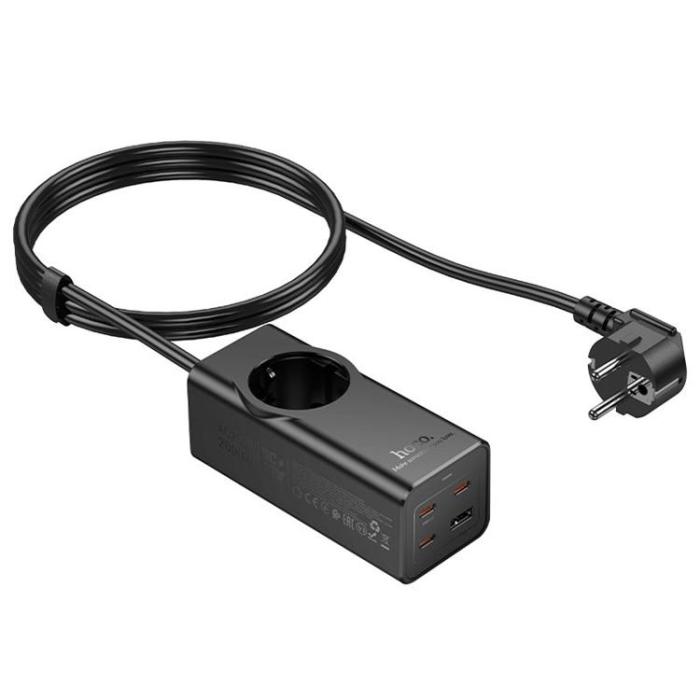 Hoco - Hoco Förlängningssladd 67W 1 uttag 3xTyp-C 1xUSB-A PD QC3.0 3A 2m - Svart