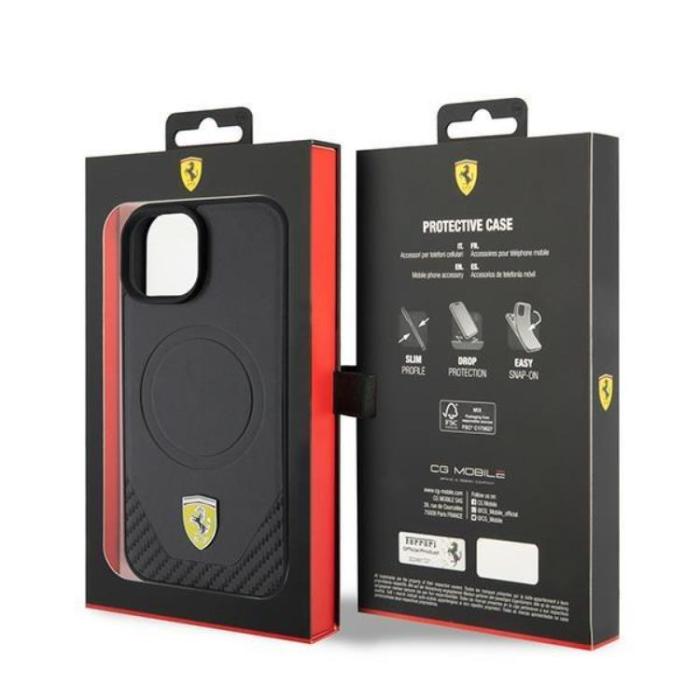 Ferrari - Ferrari iPhone 15 Mobilskal Magsafe Carbon Metal Logo - Svart