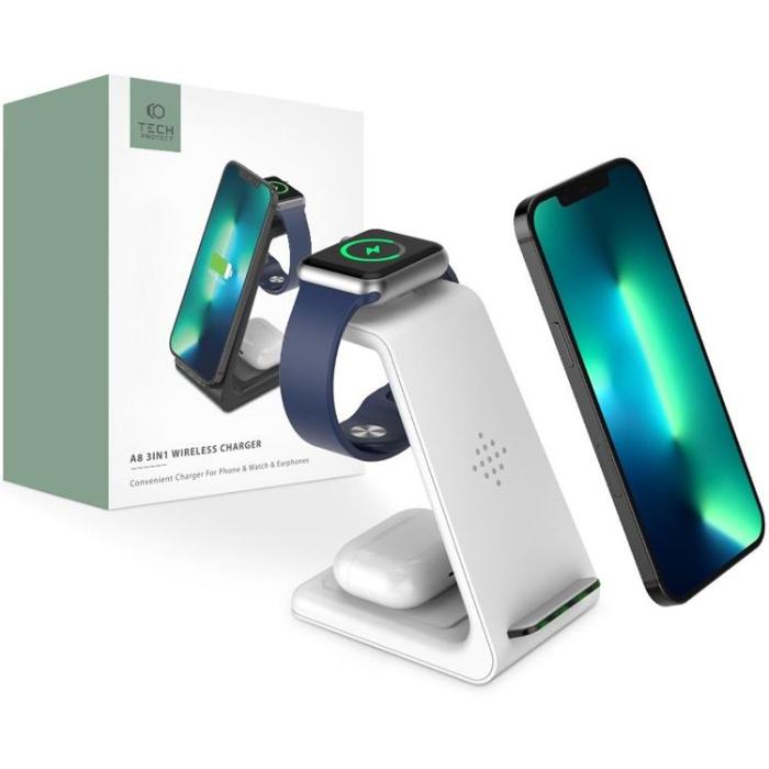 Tech-Protect - Tech-Protect 3-in-1 Trådlös Laddare iPhone, Apple Watch, Airpods - Vit