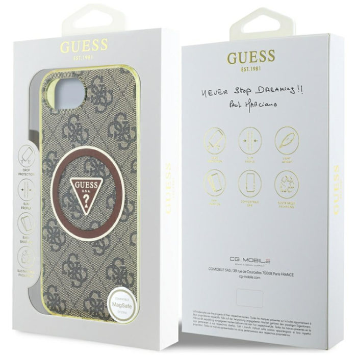 Guess - Guess iPhone 16e Mobilskal Magsafe Metal Glitter - Brun