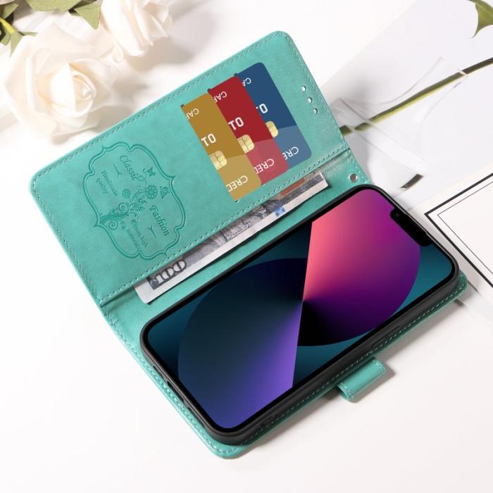 OEM - Samsung Galaxy S26 Plus Plånboksfodral Konstläder Blomtryck Ställ - Grön