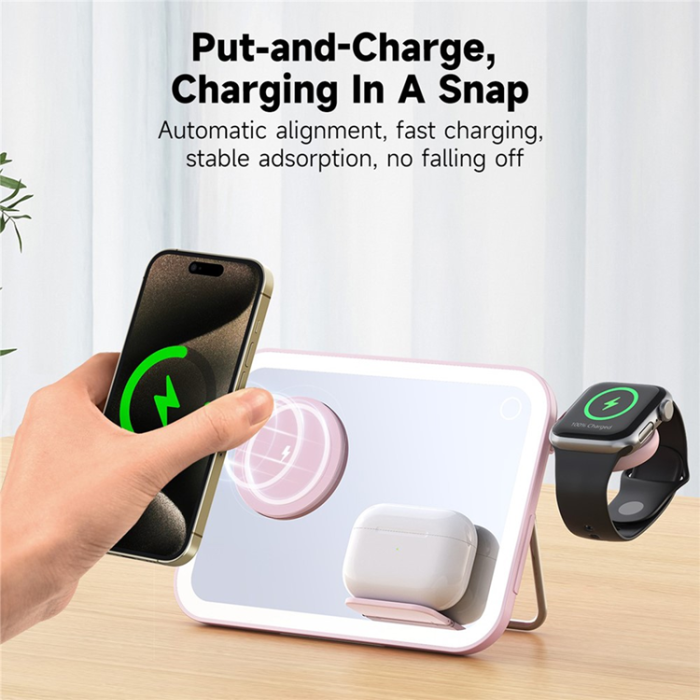 OEM - 3in1 MagSafe Trådlös Laddare iPhone Apple Watch Airpods V22 - Rosa