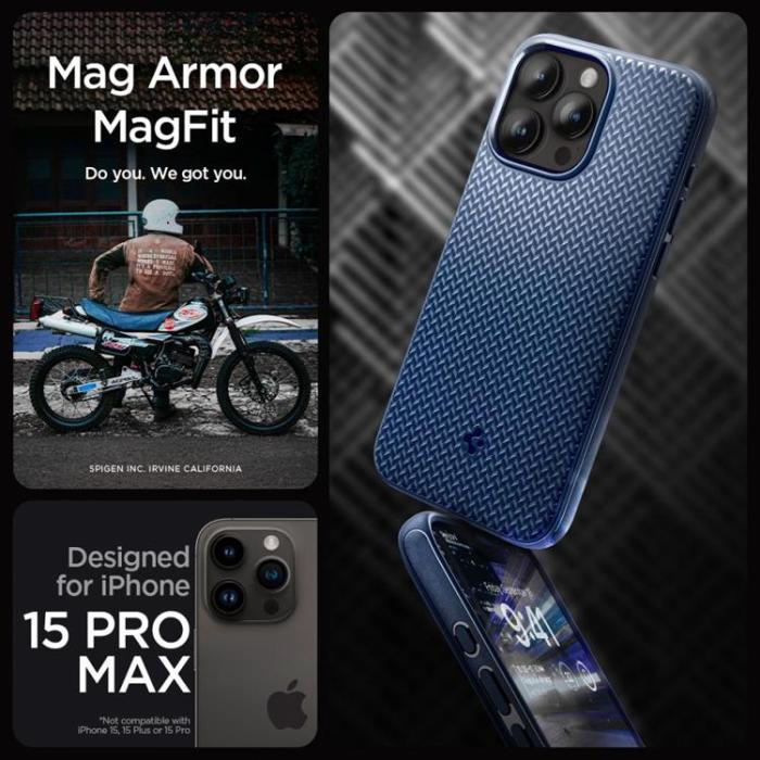 Spigen - Spigen iPhone 15 Pro Max Mobilskal Magsafe Armor - Marinblå