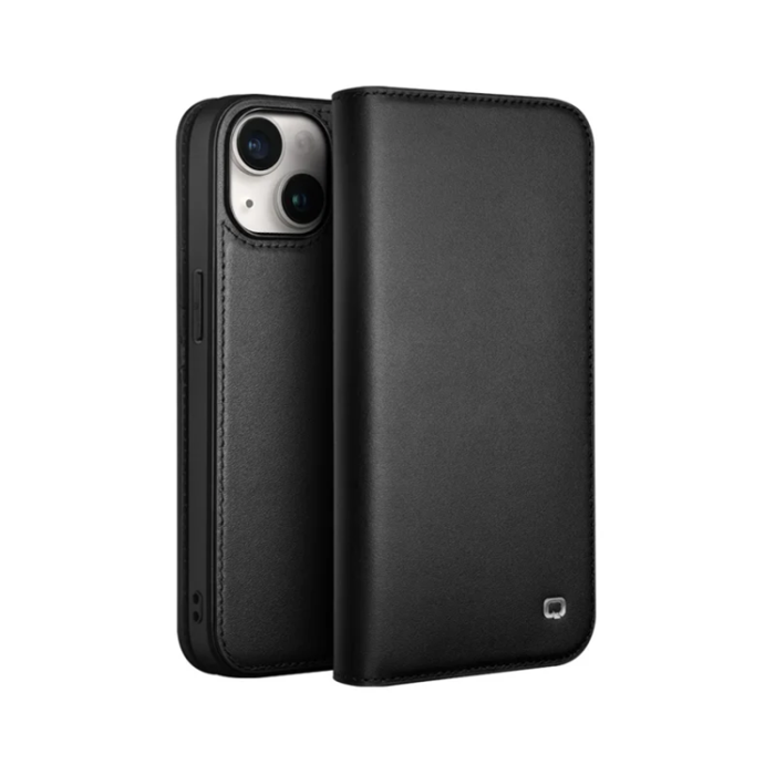 QIALINO - Qialino iPhone 15 Plånboksfodral Äkta läder - Svart