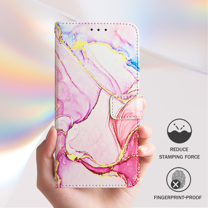 A-One Brand - iPhone 16e Plånboksfodral Marble Pattern med Rem LS005