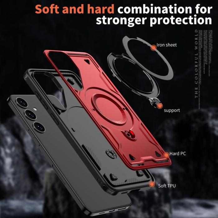 N/A - Mobilskal till Samsung Galaxy S25/S24 Plast Militärskydd Kickstand - Röd