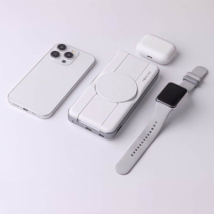 Forever - Forever 3in1 Trådlös Powerbank 10000mAh - Vit