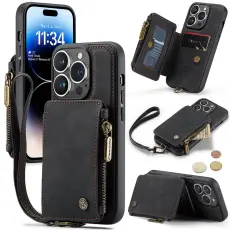 Caseme - CASEME iPhone 14 Pro Max Pl&aring;nboksfodral C20 Zipper Kickstand - Svart