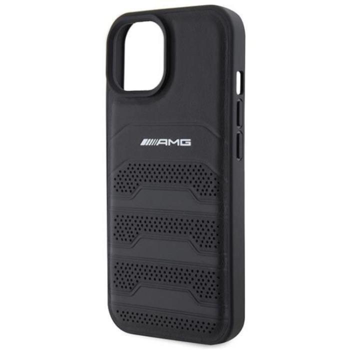 Mercedes - AMG iPhone 15 Mobilskal Läder Debossed Lines - Svart