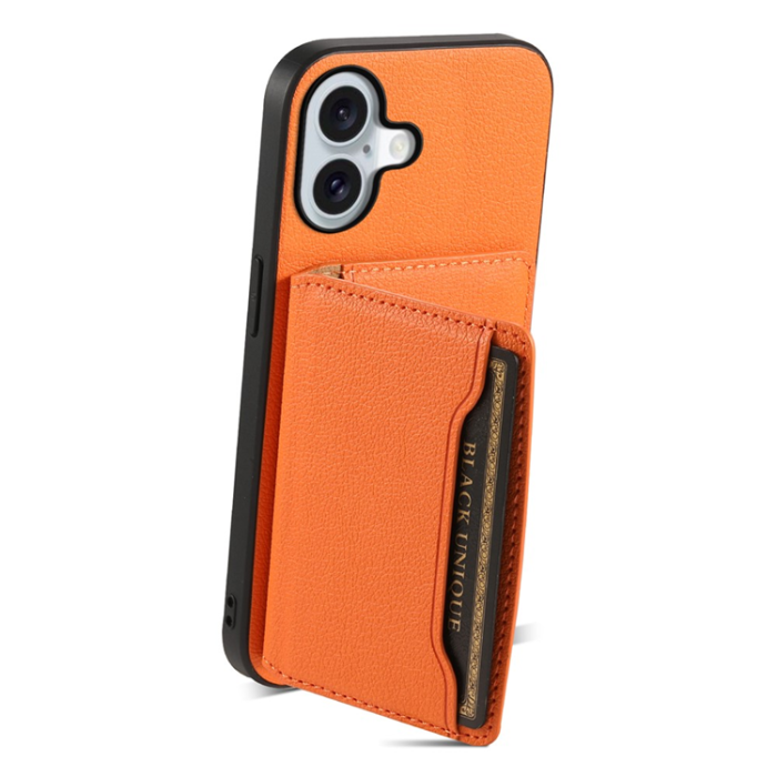 A-One Brand - iPhone 17 Mobilskal Korthållare Calf Kickstand Läder - Orange