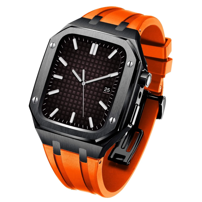 OEM - Apple Watch 7/8/9 (45mm) Luxury Band Armor Stainless Steel - Svart/Orange