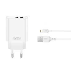 XO - XO Väggladdare 2x USB-A 2.4A Med Lightning Kabel - Vit