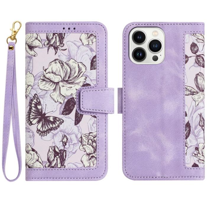OEM - iPhone 15 Pro Max Plånboksfodral Flower Pattern - Ljuslila
