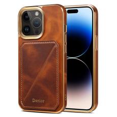 DENIOR - DENIOR Mobilskal till iPhone 14 Pro &Auml;kta L&auml;der + TPU + PC - Brun