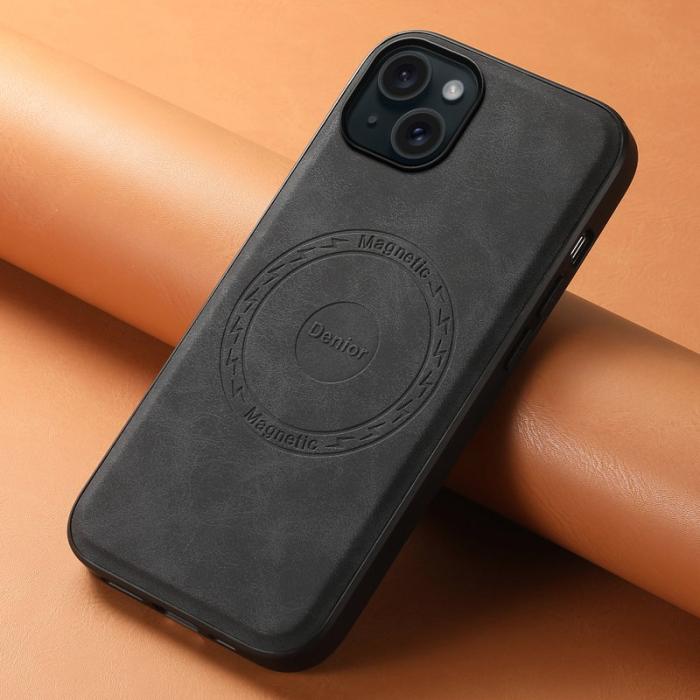 DENIOR - DENIOR A11 iPhone 15 Magnetiskt Fodral Konstläder PC+TPU Svart