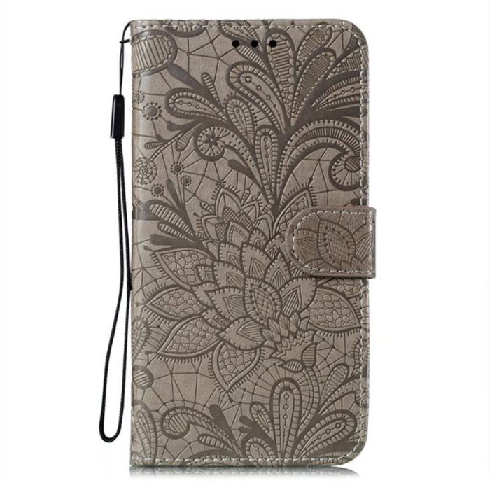 OEM - Samsung Galaxy S26 Plånboksfodral Spetsblommor Konstläder Flip - Grå