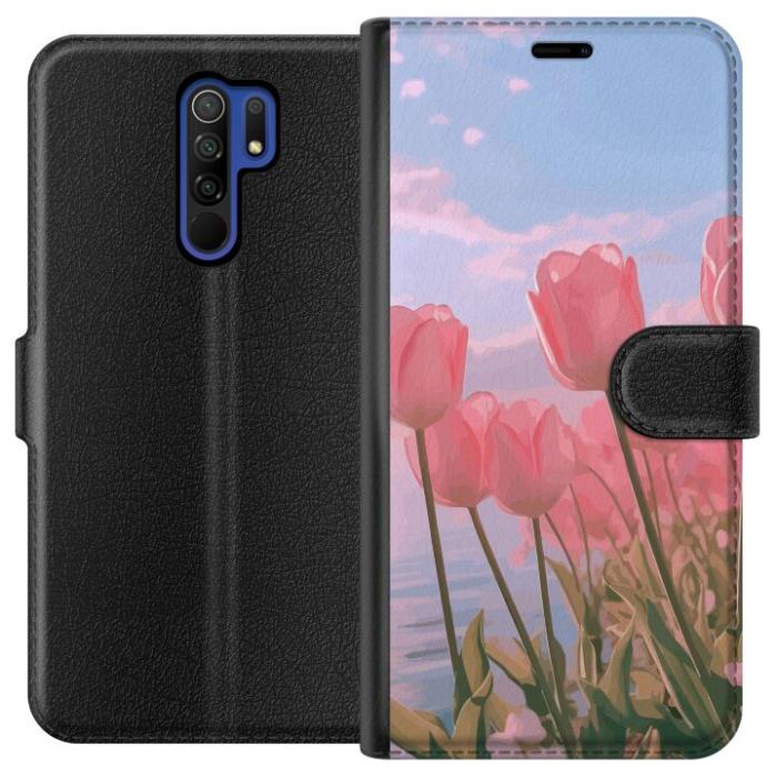 iSecrets - Plånboksfodral till Xiaomi Redmi 9 med Rosa Tulpaner