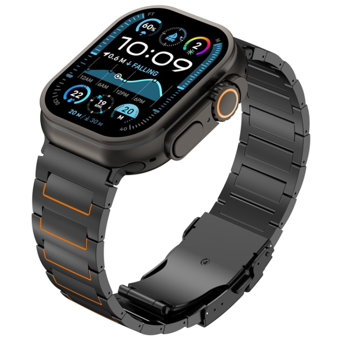 A-One Brand - Apple Watch (42/44/45/46/49mm) Armband Titanium Alloy - Svart/Orange
