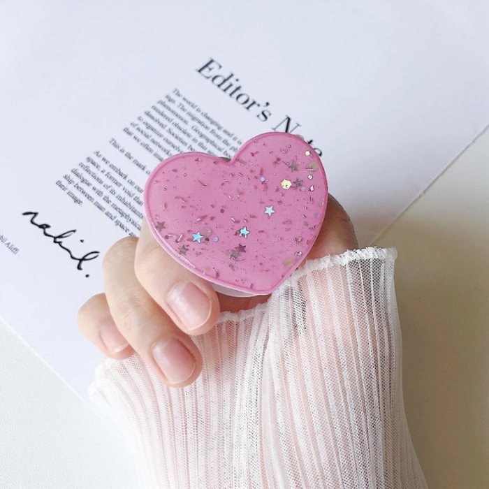 A-One Brand - Heart Glitter Mobilhållare / Mobilgrepp - Rosa