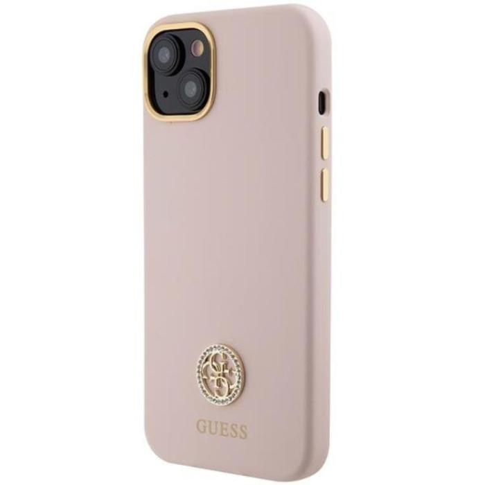 Guess - Guess iPhone 15 Mobilskal Silikon Logo Strass - Rosa