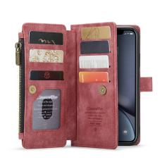 Caseme - CASEME Konstl&auml;der Pl&aring;nboksfodral f&ouml;r iPhone XR med rem och kortfickor - R&ouml;d
