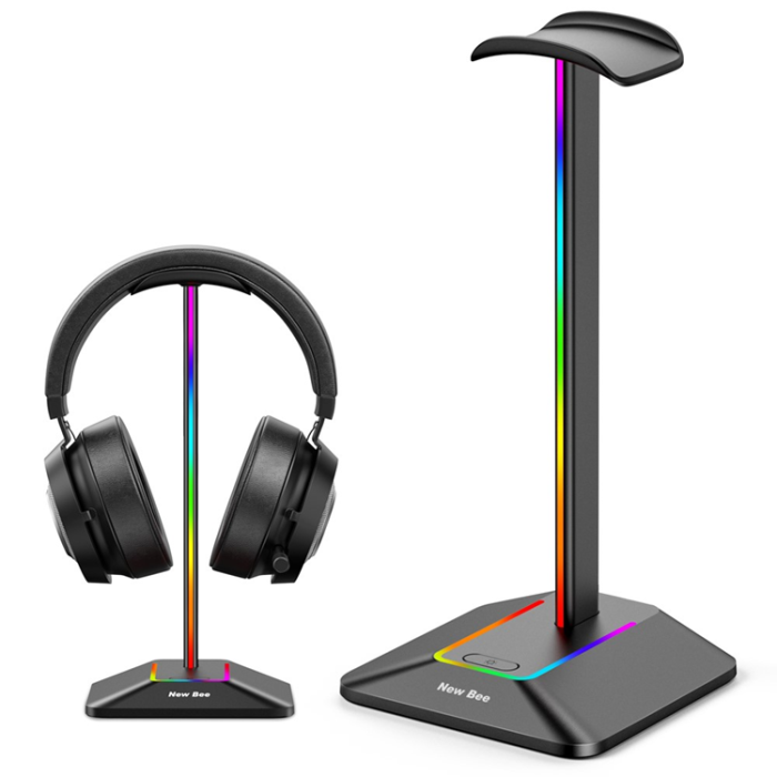 A-One Brand - NEW BEE RGB-Ljus Hörlursställ med USB, Typ-C Expansionshub Z8 - Svart