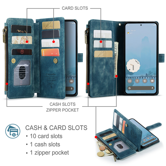 Caseme - CASEME Google Pixel 10 Pro XL Plånboksfodral Zipper C30 - Blå