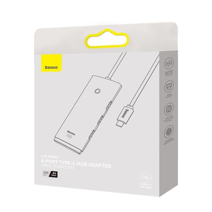 BASEUS - Baseus HUB USB-C 4x USB-A till USB-C Kabel 1m - Svart