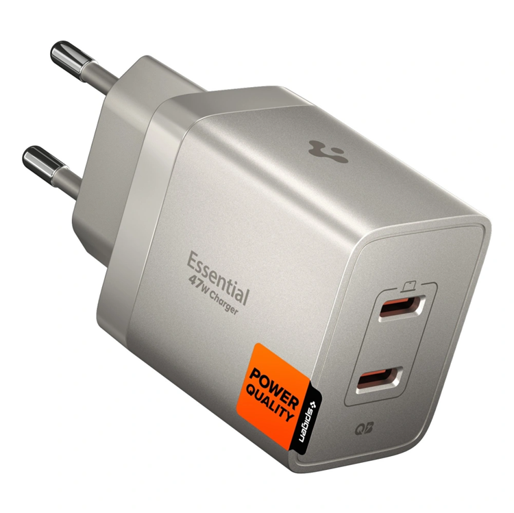 Spigen 2-Port Nätverk Laddare 47W EE472EU-GaN - Naturlig Titan