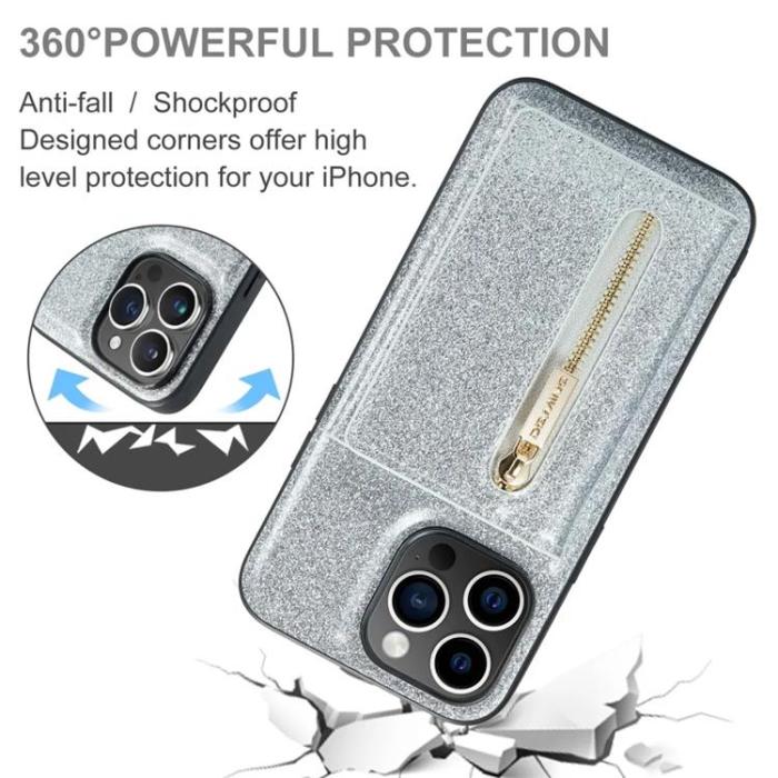 DG.MING - DG.MING iPhone 15 Pro Max Mobilskal Korthållare Detachable - Silver