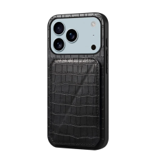 A-One Brand - iPhone 17 Pro Max Mobilskal Korthållare Crocodile Textured - Svart