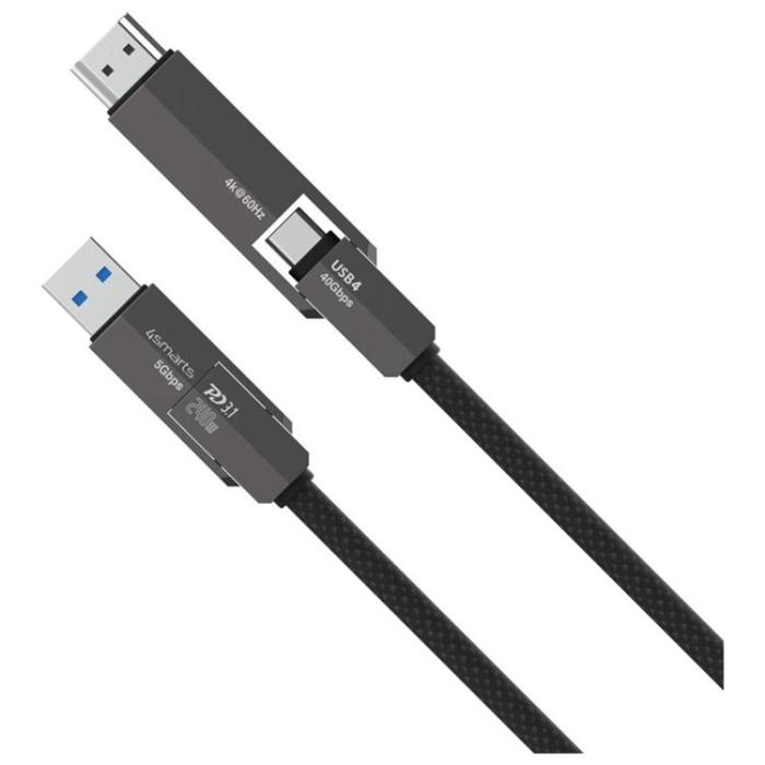 4smarts - 4smarts HDMI Kabel 240W 1.5m ComboCord USB4 - Svart