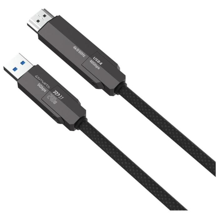 4smarts - 4smarts HDMI Kabel 240W 1.5m ComboCord USB4 - Svart