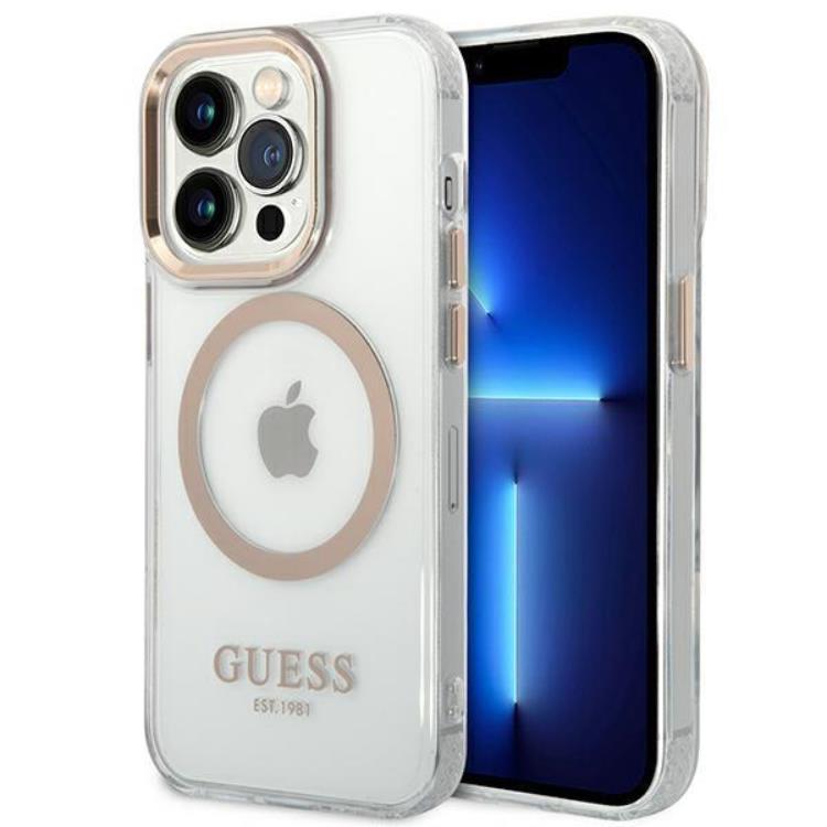 GUESS iPhone 14 Pro Skal Magsafe Metal Outline - Guld | 2353 | AlltMobil