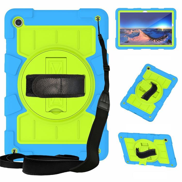 Galaxy Tab A9 Plus Mobilskal Rotating Handrem Med Axelrem (Blå/Grön) | 2353 | AlltMobil
