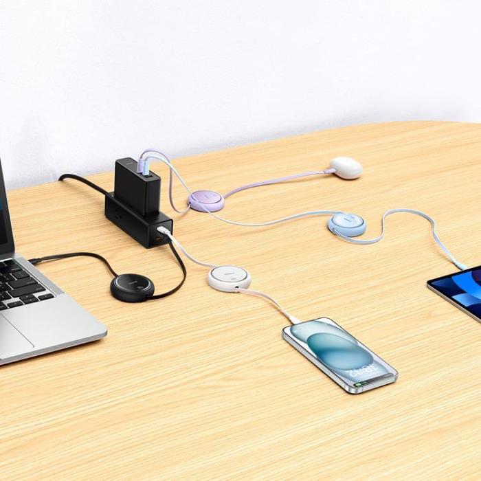 BASEUS - Baseus Retractable Free2Draw Mini USB-C - USB-C 100W 1m - Vit