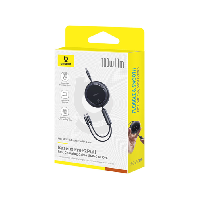 Acefast - Baseus Retractable USB-C/2x USB-C 100W Kabel 1m Bright Mirror