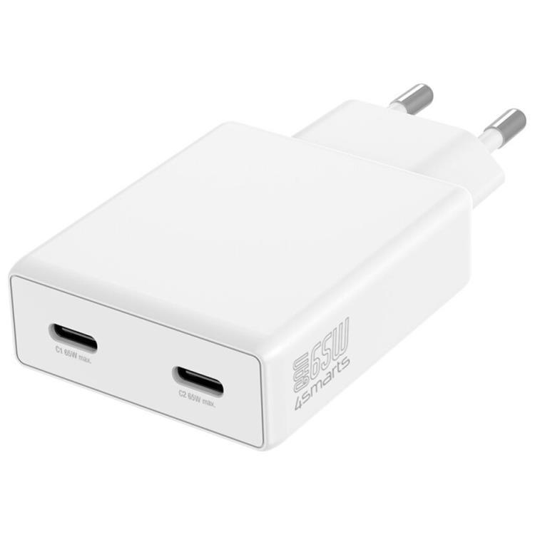 4smarts Snabbladdare 65W 2xUSB-C PDPlug Slim Dual - Vit | 505295 | AlltMobil