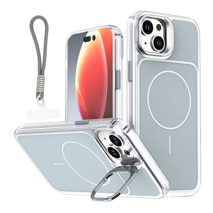 iPhone 15 Mobilskal MagSafe Lens Kickstand med Handrem - Grå (Grå) | 2353 | AlltMobil