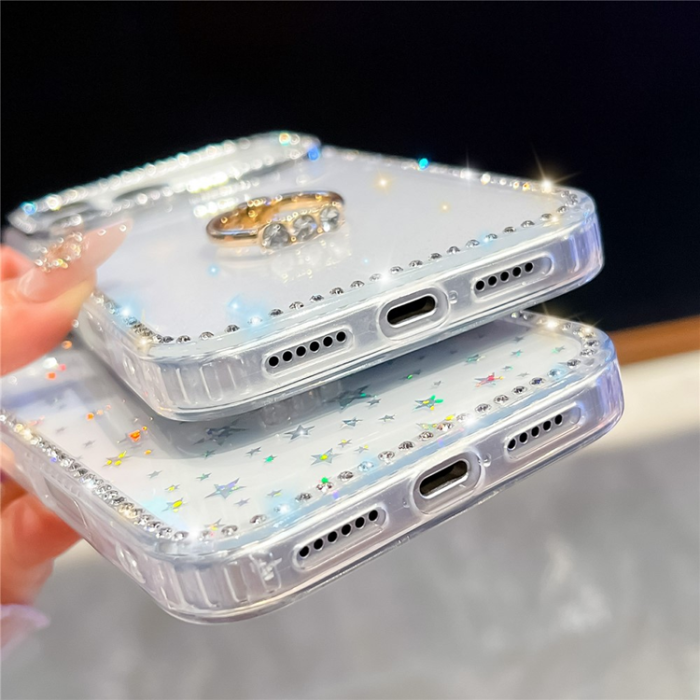 A-One Brand - iPhone 17 Pro Max Mobilskal Rhinestone Edge Ring Kickstand