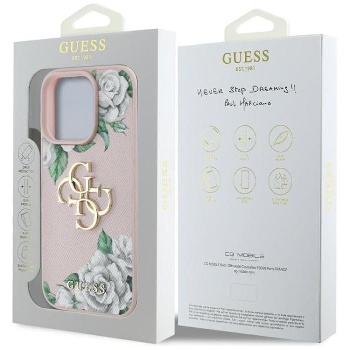 Guess - Guess iPhone 16 Pro Mobilskal Grained Roses Big 4G logo - Rosa