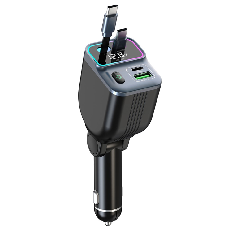 Billaddare med Dual infällbart USB-C Kabel GC15 - Svart | 505295 | AlltMobil