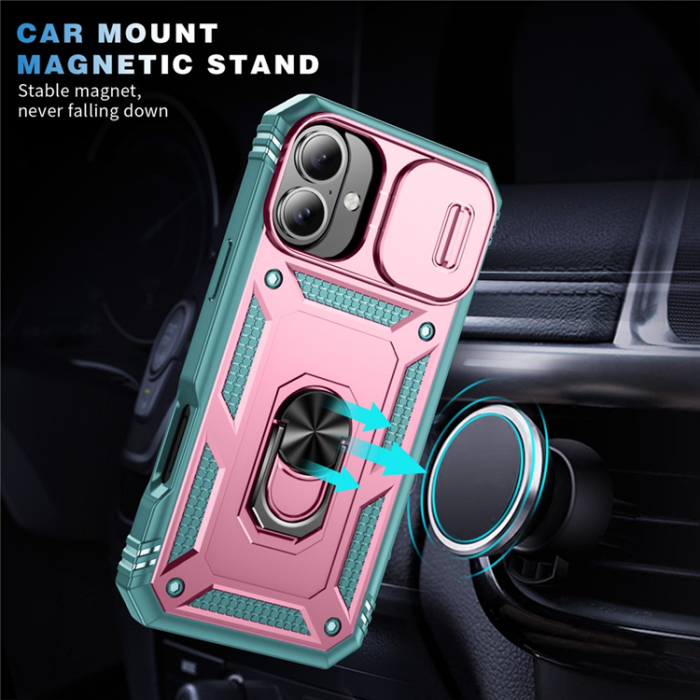 A-One Brand - iPhone 17 Mobilskal Slide Camshield Kickstand - Rosa/Grön